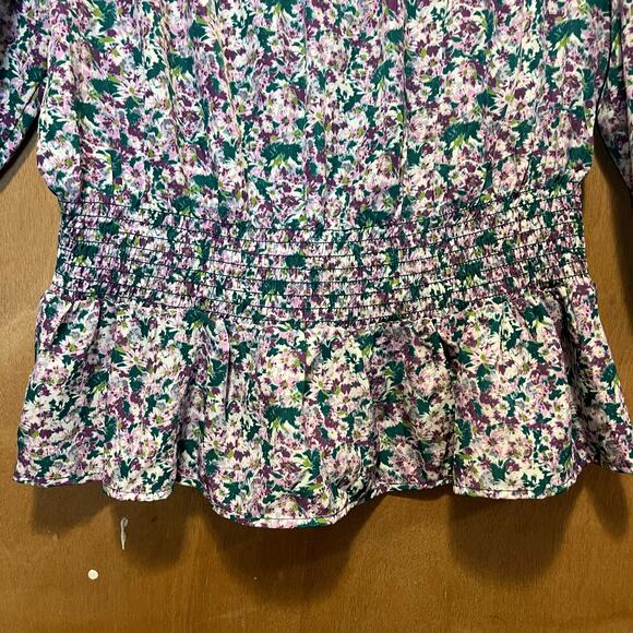 Pleione Blouse NWT Women’s Medium Smocked Floral Puff Sleeve Boho CottageCore - Picture 9 of 10